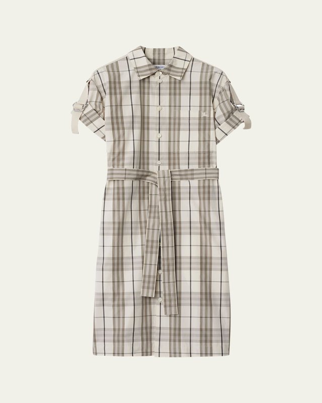 Check Buckle Short-Sleeve Shirtdress
